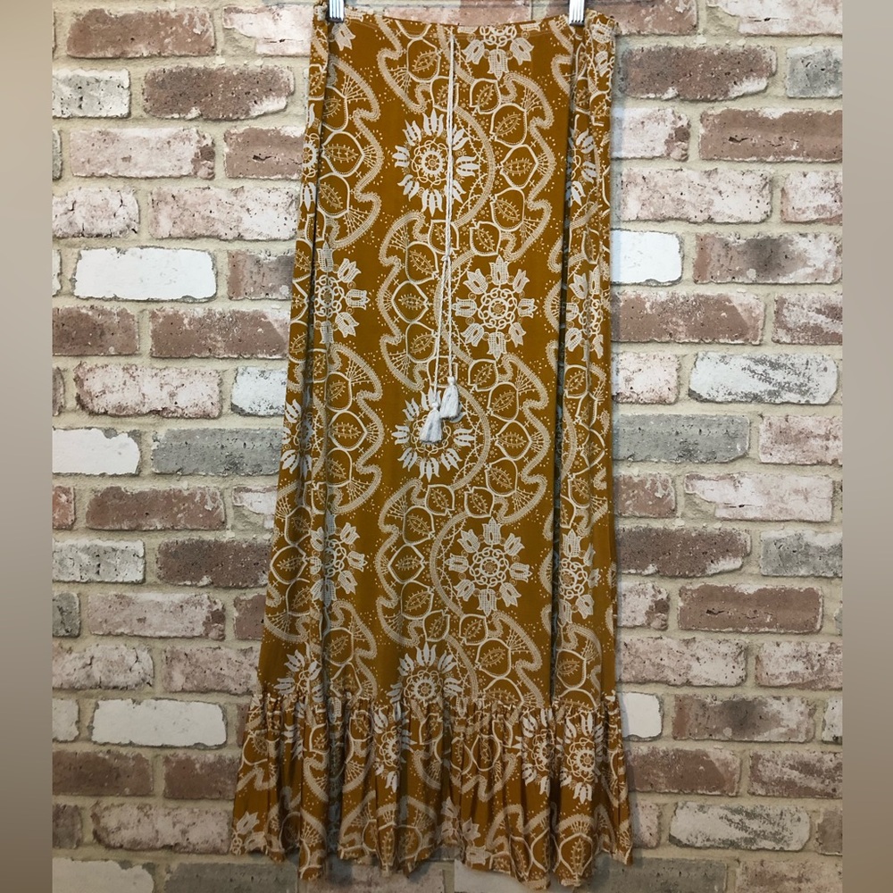 Espresso Floral Burnt Orange Maxi Skirt Size Large